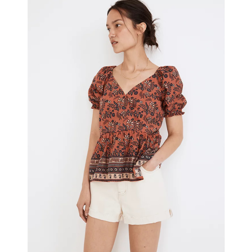 Madewell Puff Sleeve Peplum Top in Cavoli Floral Size Small NEW WITH TAGS